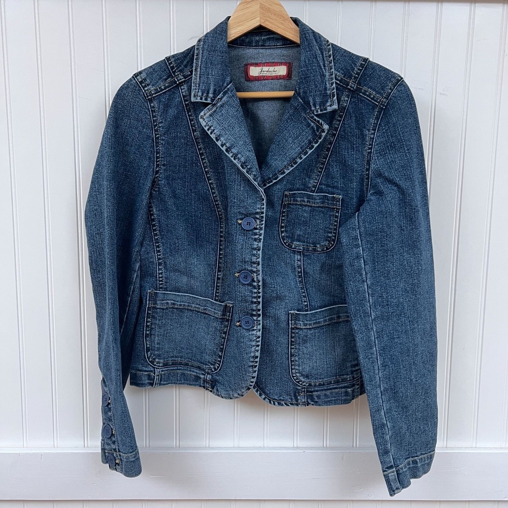 Jordache Y2K Denim Jean Jacket Women's L Blue Classic Preppy Button Up Pockets